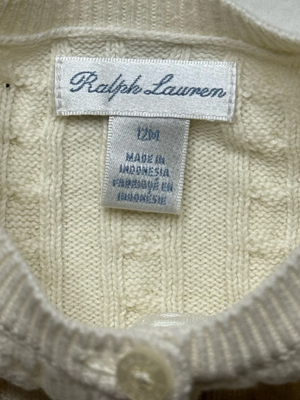 Ralph Lauren - Cream Cable Knit Button-Up Cardigan with Subtle Embroidery